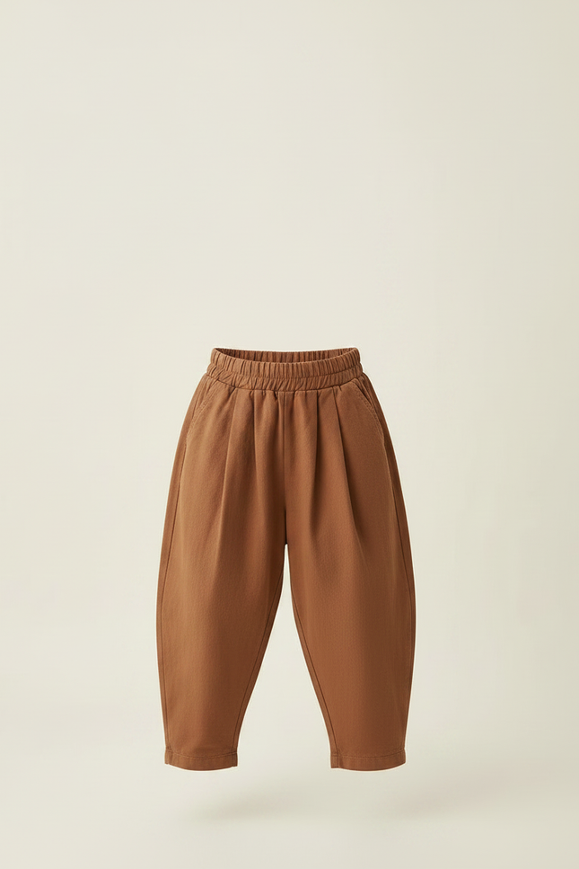 Pantalon Marron Ample Coton Enfant Décontracté Plié - vue 3