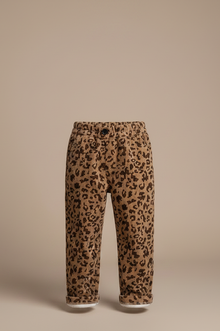 Pantalon Marron Léopard Côtelé Épais Doublé Polaire Enfant - Cordé - vue 3