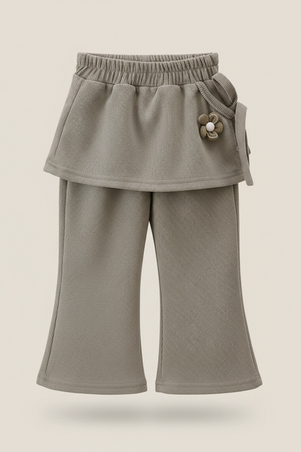 Pantalon Marron Côtelé Évasé Enfant Décoré Confortable - Cordé - vue 2