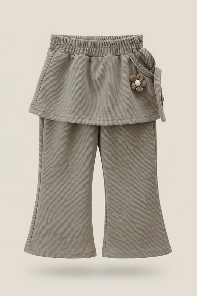 Pantalon Marron Côtelé Évasé Enfant Décoré Confortable - Cordé - vue 2