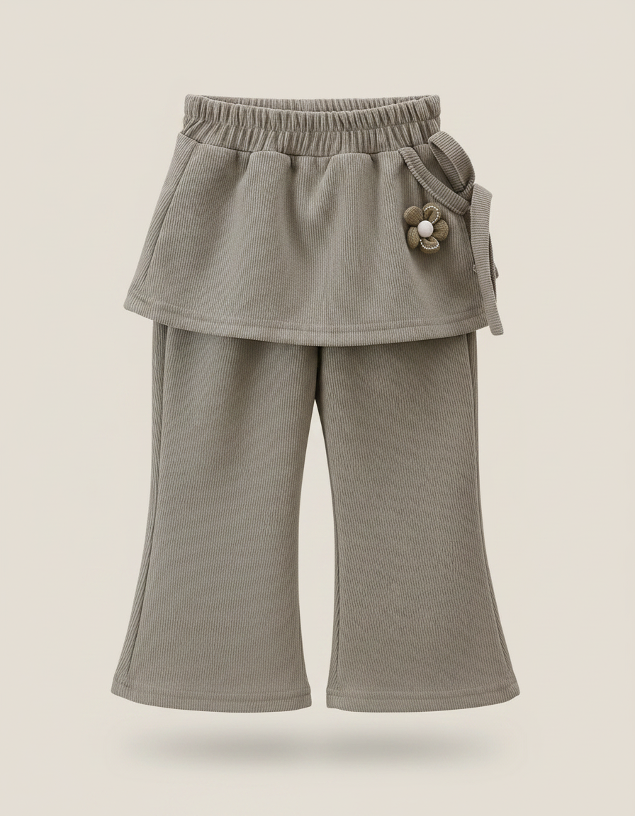 Pantalon Marron Côtelé Évasé Enfant Décoré Confortable - Cordé - vue 2