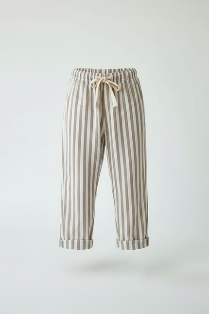 Pantalon Marron Rayé Lin Coton Ample Enfant - vue 3