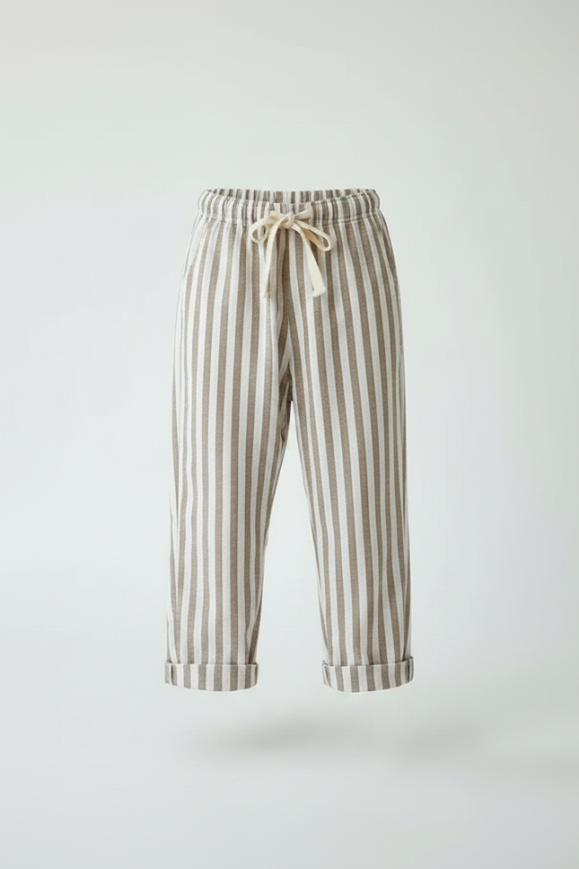Pantalon Marron Rayé Lin Coton Ample Enfant - vue 3