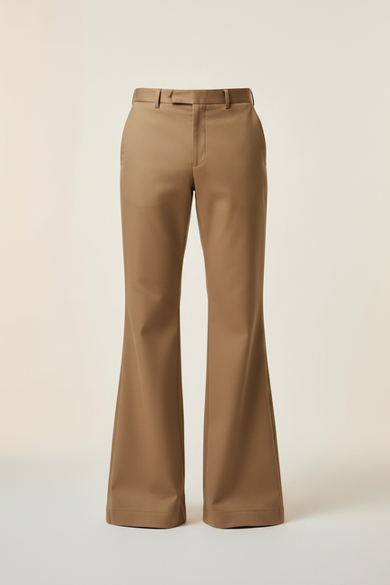 Pantalon Marron Évasé Homme Fluide Chic Élégant - Camel Gabardine - vue 3