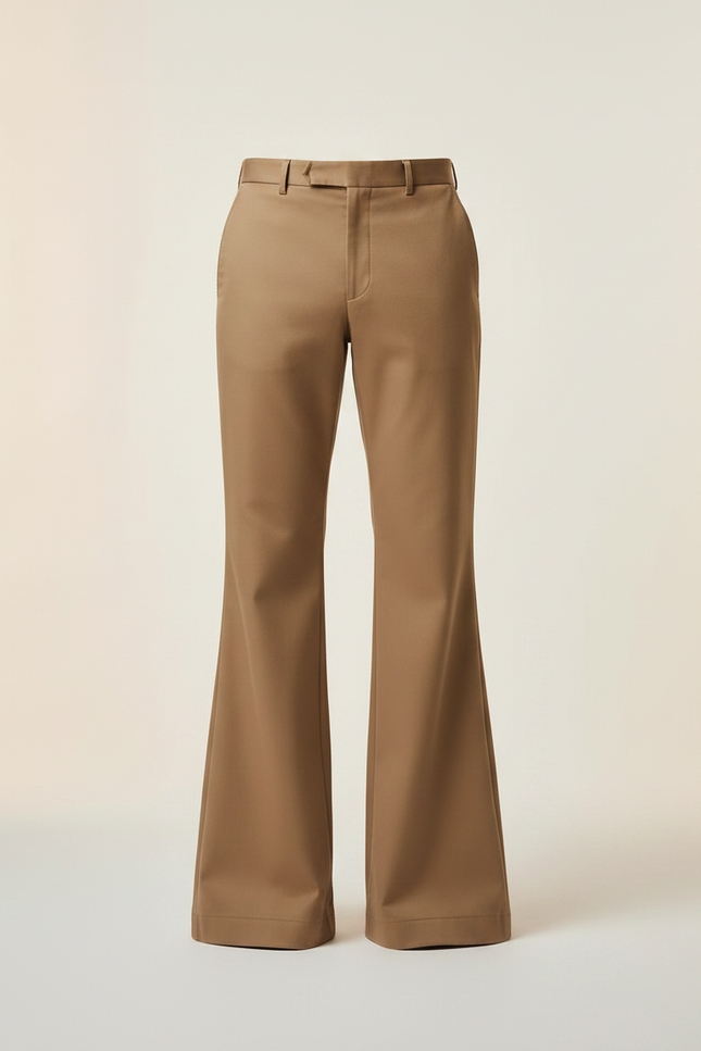 Pantalon Marron Évasé Homme Fluide Chic Élégant - Camel Gabardine - vue 3