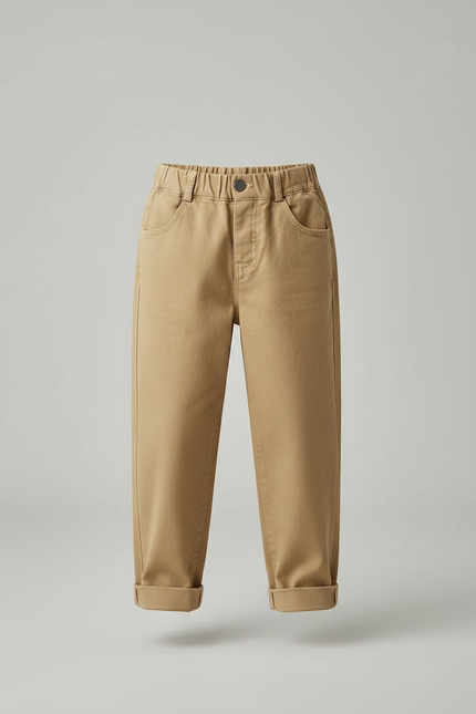 Pantalon Marron Ample Coton Élastique Garçon - Camel - vue 3