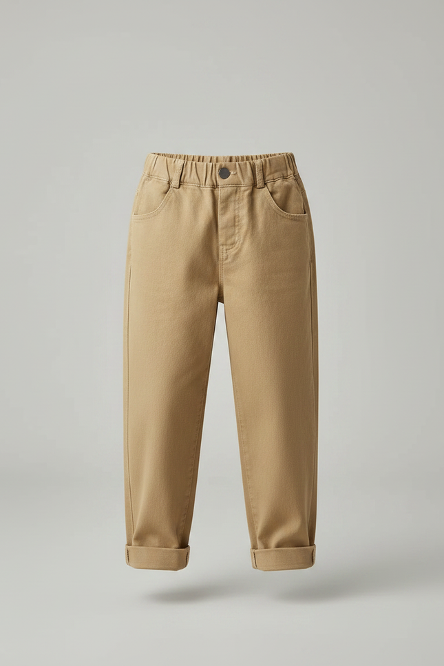 Pantalon Marron Ample Coton Élastique Garçon - Camel - vue 3