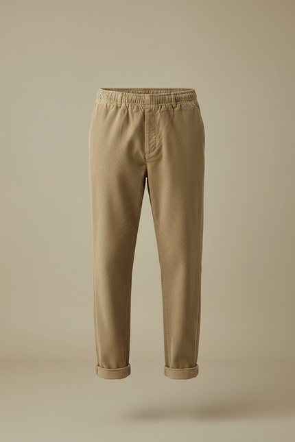 Pantalon Marron Côtelé Décontracté Coupe Droite Cordon Élastique - Cordé - vue 3