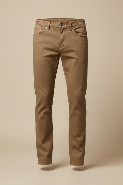 Pantalon Marron Homme Coton Slim Élégant Droit - Camel - vue 3