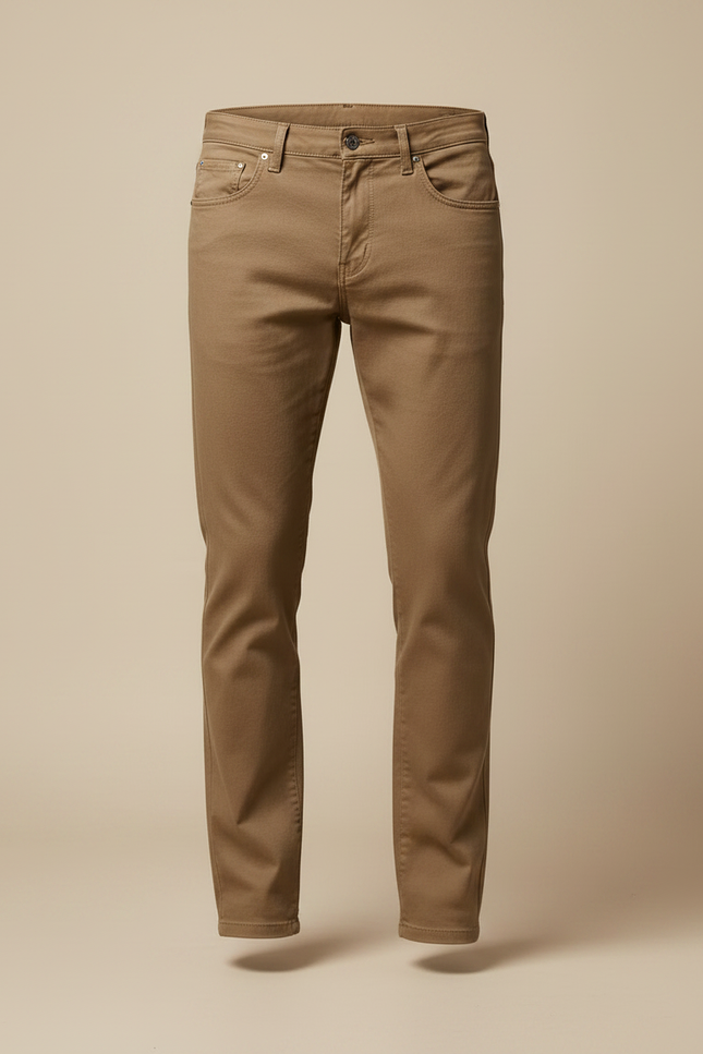 Pantalon Marron Homme Coton Slim Élégant Droit - Camel - vue 3