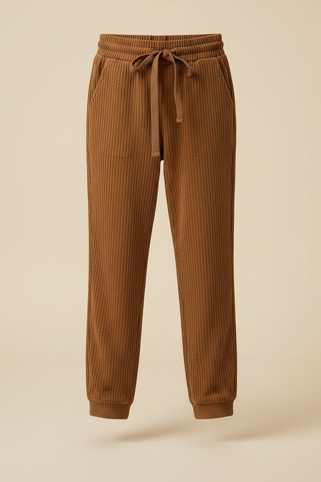 Pantalon Marron Côtelé Enfant Ample Décontracté Jogger - Cordé - vue 3