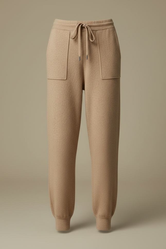 Pantalon Marron Maille Décontracté Chaud Cordon Femme - Camel - vue 3