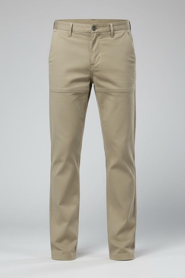 Pantalon Marron Coton Droit Décontracté Homme Moderne - Beige - vue 3