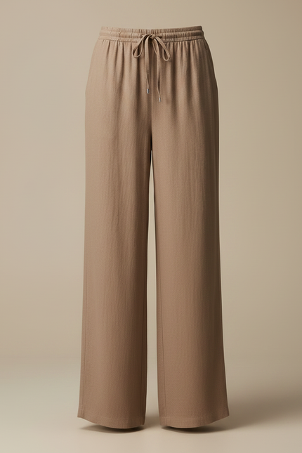 Pantalon Marron Fluide Ample Cordon Décontracté Femme - Viscose - vue 3
