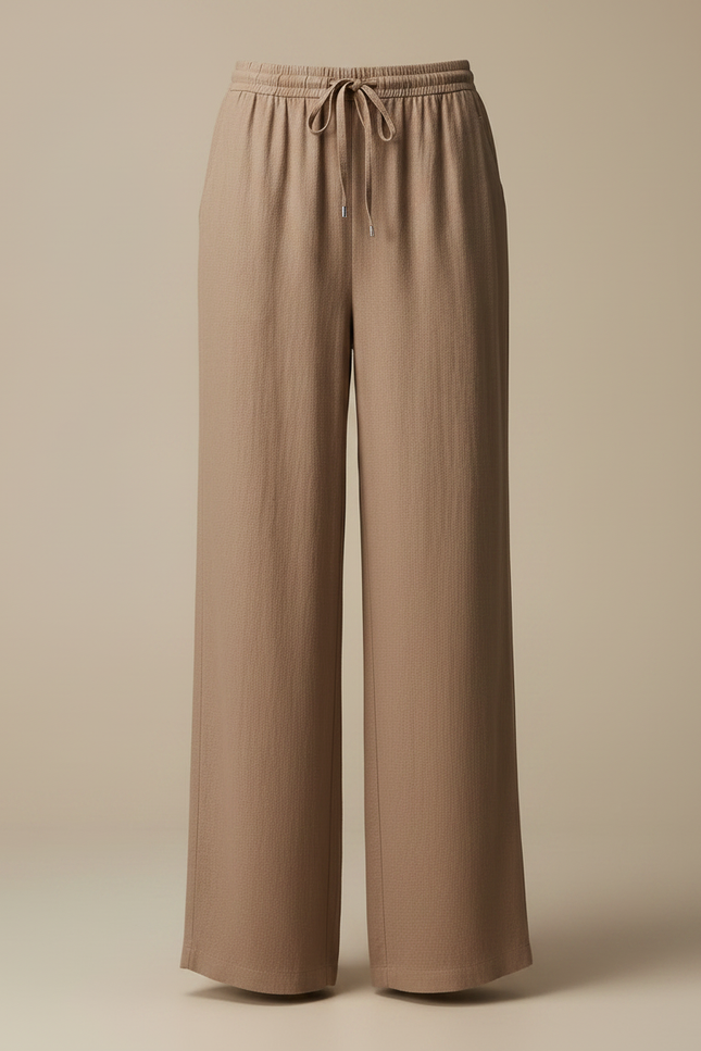 Pantalon Marron Fluide Ample Cordon Décontracté Femme - Viscose - vue 3