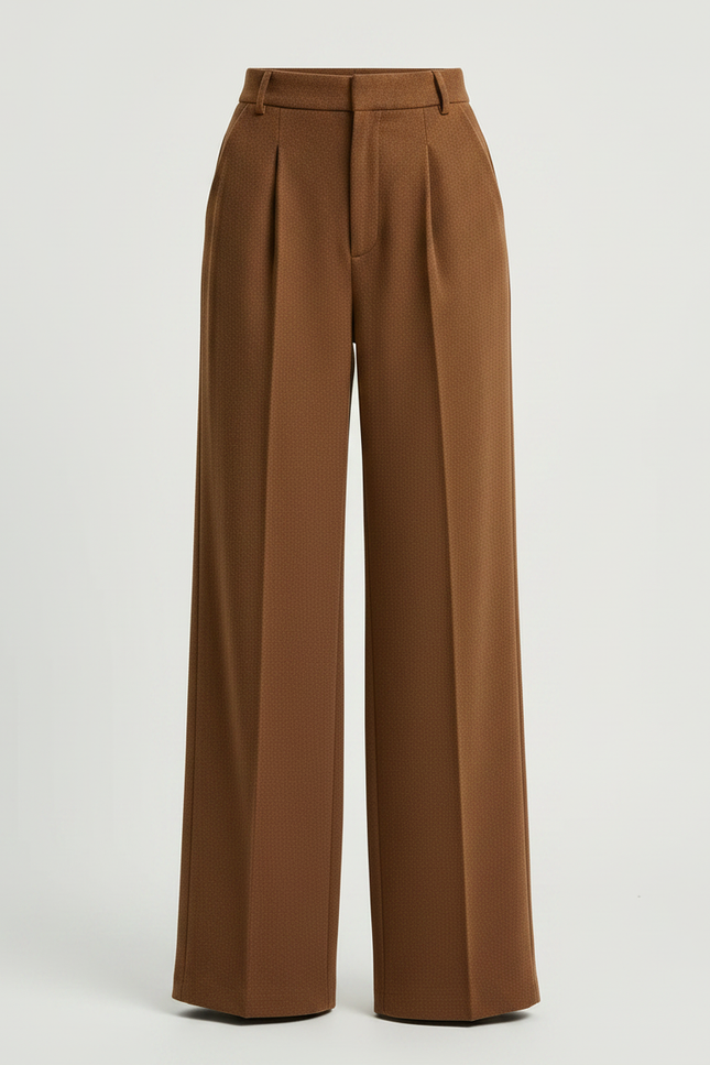 Pantalon Marron Ample Taille Haute Plissé Fluide Élégant - Laine - vue 3