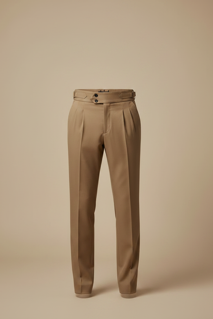 Pantalon Marron Plissé Taille Haute Élégant Homme - Gabardine - vue 3