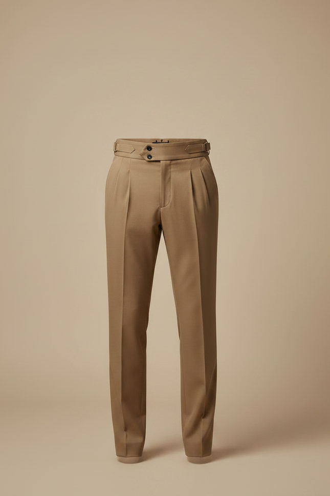 Pantalon Marron Plissé Taille Haute Élégant Homme - Gabardine - vue 3