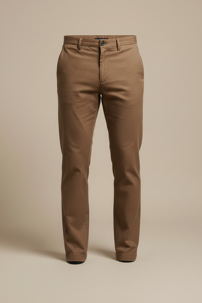 Pantalon Marron Homme Coton Coupe Droite Décontracté Élégant - Gabardine - vue 3