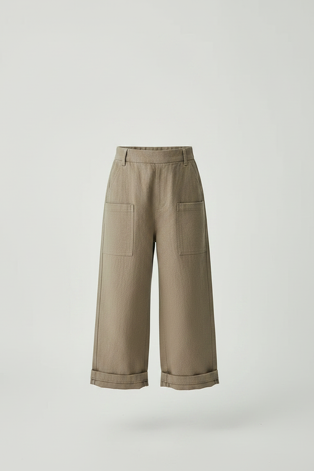 Pantalon Marron Coton Ample Poches Enfant - Kaki - vue 3