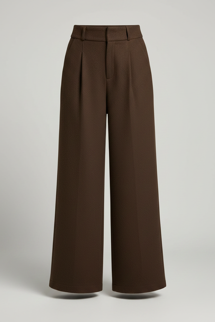 Pantalon Marron Ample Plissé Taille Haute Femme - Laine - vue 3