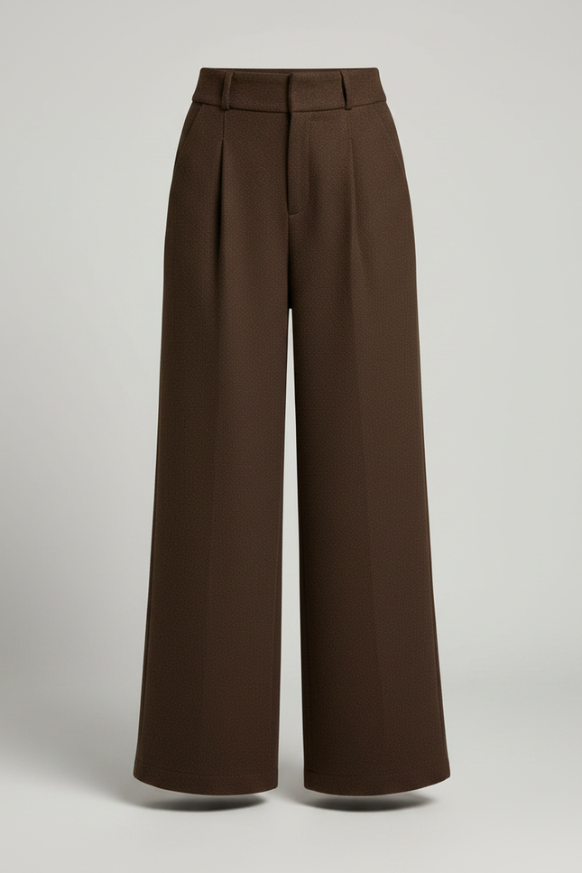 Pantalon Marron Ample Plissé Taille Haute Femme - Laine - vue 3