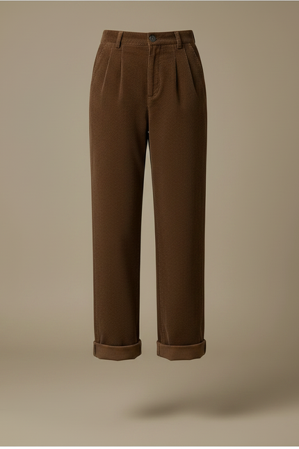 Pantalon Marron Côtelé Large Décontracté Vintage Femme - Cordé - vue 3