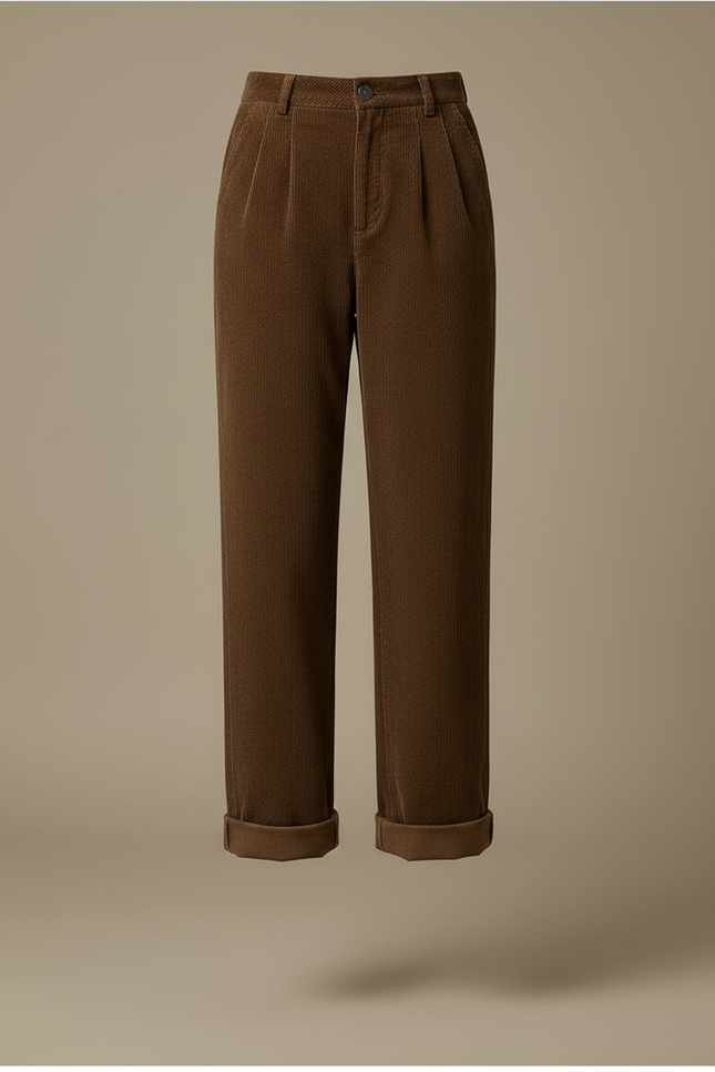 Pantalon Marron Côtelé Large Décontracté Vintage Femme - Cordé - vue 3