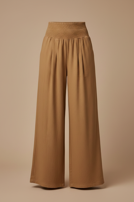 Pantalon Marron Fluide Ample Taille Haute Élégant Femme - Viscose - vue 3