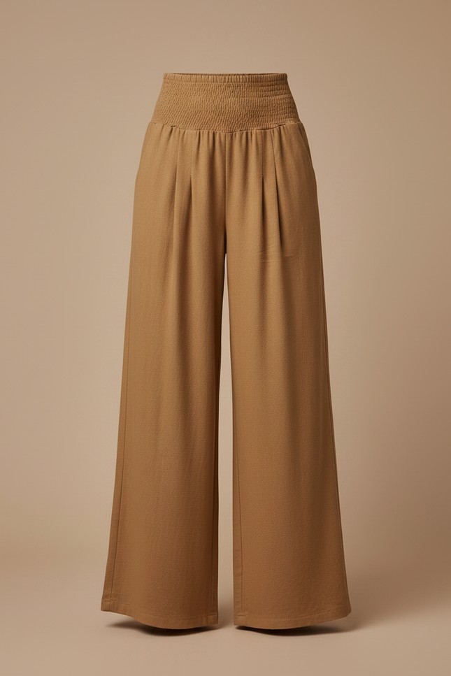 Pantalon Marron Fluide Ample Taille Haute Élégant Femme - Viscose - vue 3