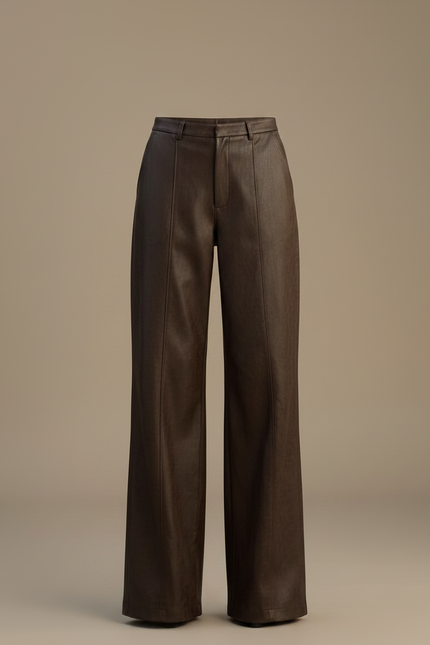 Pantalon Marron Simili Cuir Ample Élégant Femme - vue 3