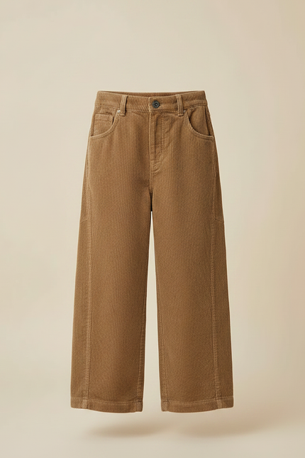 Pantalon Marron Côtelé Ample Droit Enfant Décontracté - Cordé - vue 3