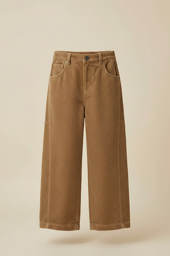 Pantalon Marron Côtelé Ample Droit Enfant Décontracté - Cordé - vue 3