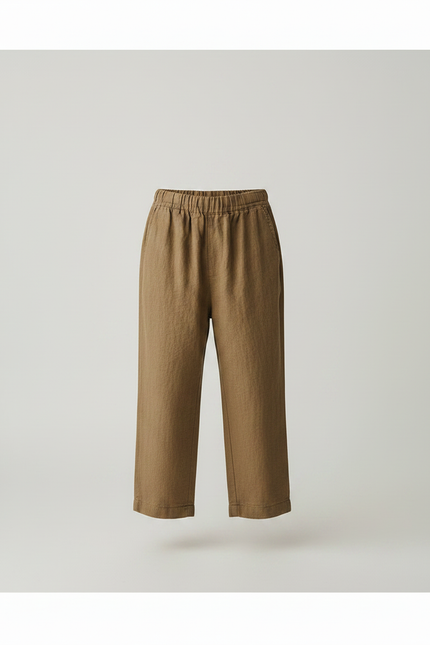 Pantalon Marron Lin Ample Taille Élastique Enfant - vue 3