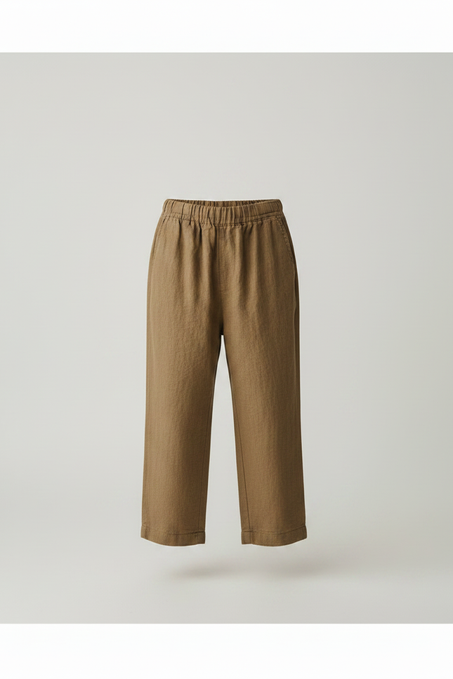 Pantalon Marron Lin Ample Taille Élastique Enfant - vue 3