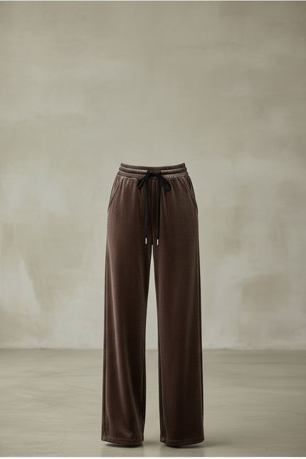 Pantalon Marron Velours Ample Élégant Décontracté Femme - vue 3