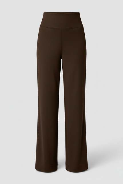 Pantalon Marron Taille Haute Ample Droit Élégant Fluide - Polyester - vue 3