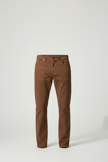 Pantalon Marron Coton Droit Décontracté Homme - vue 3