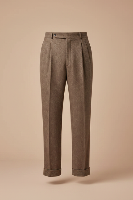 Pantalon Marron Plissé Ample Vintage Tweed Épais - vue 3