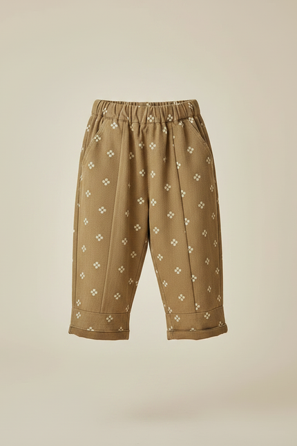 Pantalon Marron Harem Coton Lavé Motifs Géométriques Enfant - Kaki Molleton - vue 2