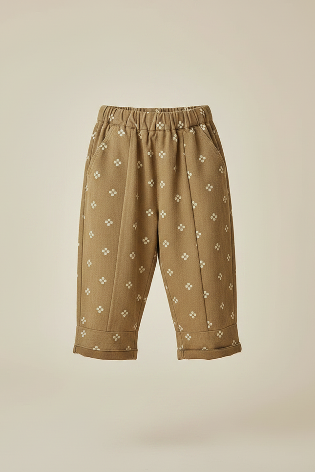Pantalon Marron Harem Coton Lavé Motifs Géométriques Enfant - Kaki Molleton - vue 2