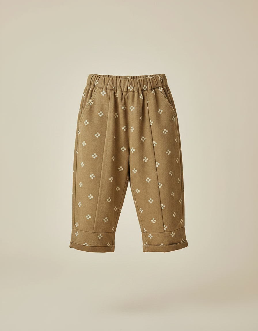 Pantalon Marron Harem Coton Lavé Motifs Géométriques Enfant - Kaki Molleton - vue 2