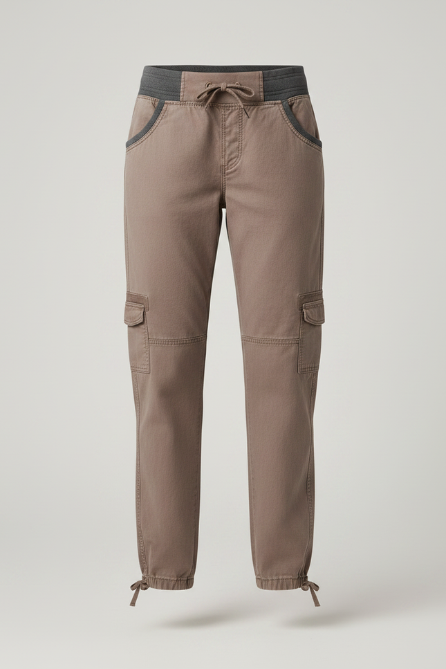 Pantalon Marron Cargo Coton Stretch Femme Décontracté - vue 3