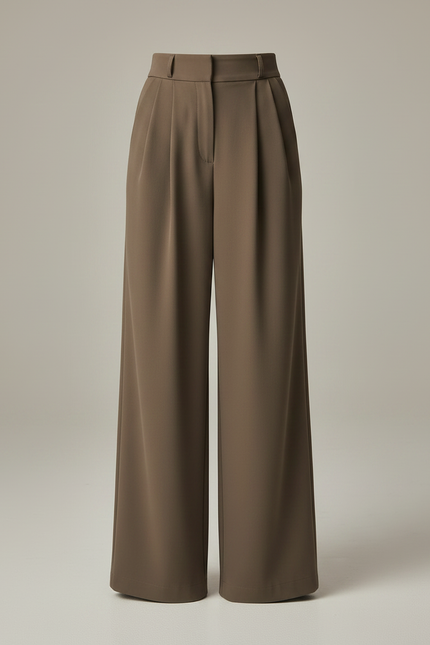Pantalon Marron Plissé Droit Ample Élégant - Polyester - vue 3