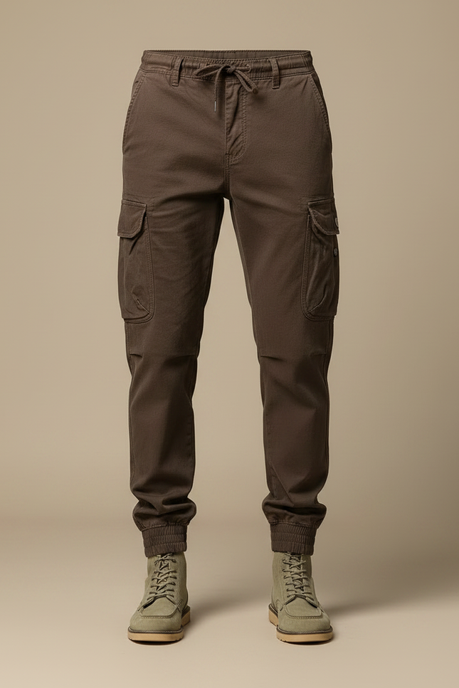 Pantalon Marron Cargo Coton Homme Multipoches - vue 3