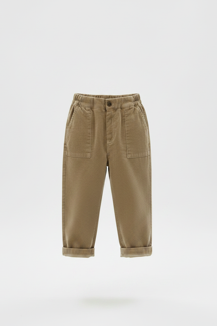 Pantalon Marron Côtelé Droit Ample Enfant Décontracté - Camel Cordé - vue 3