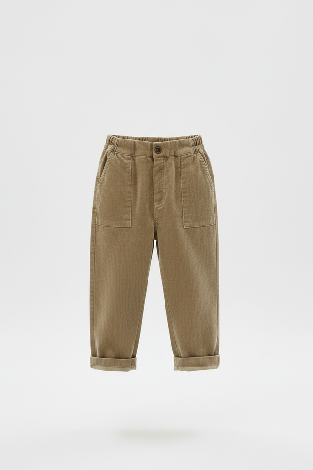 Pantalon Marron Côtelé Droit Ample Enfant Décontracté - Camel Cordé - vue 3