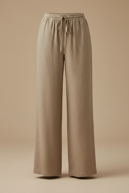Pantalon Marron Ample Cordon Fluide Décontracté Femme - Kaki Lin - vue 3