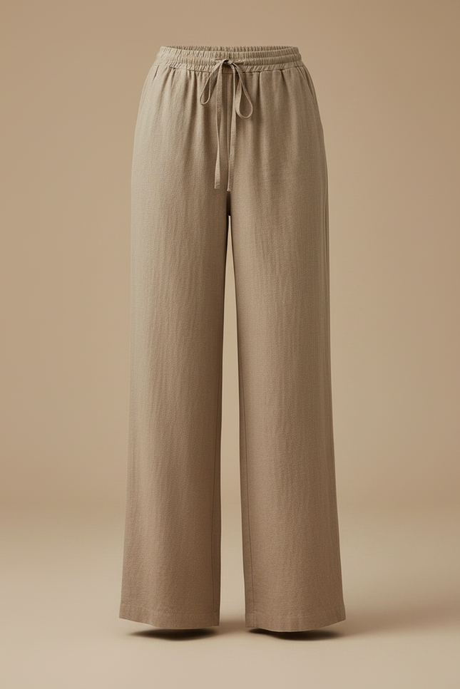Pantalon Marron Ample Cordon Fluide Décontracté Femme - Kaki Lin - vue 3