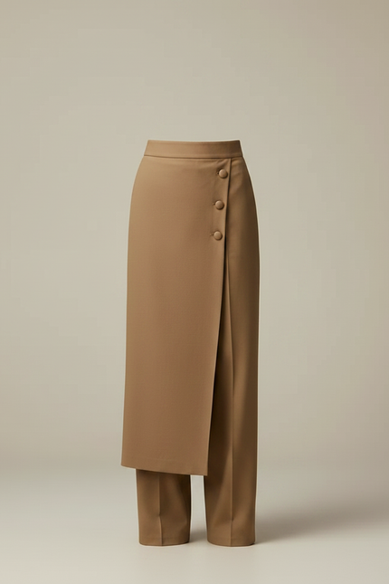 Pantalon Marron Élégant Droit Taille Haute Femme - Gabardine - vue 3